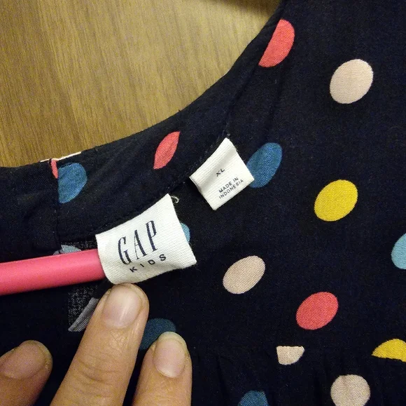 Gap Kids Blck Blue Multi Color Polka Dots Blouse XL long Sleeve Double Lined - Picture 6 of 6